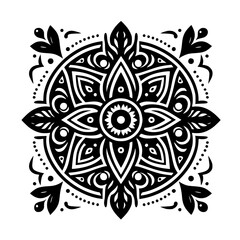 Ornate Black and White Mandala Design for Print or Web
