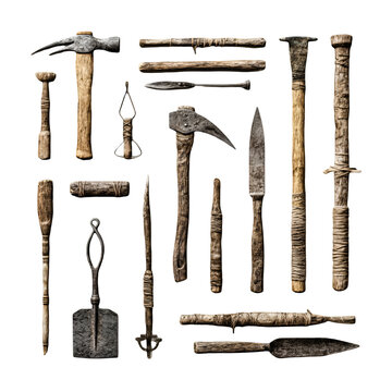 Ancient Tools Collection Primitive Weapons Artifacts Dark Background