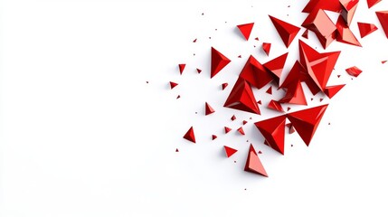 Abstract red triangles scattered on a white background, creating a dynamic visual effect.