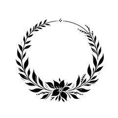 Elegant Floral Wreath Silhouette, Black and White Design, Template