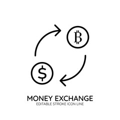 Money Exchange Line Icon with White Background. Editable Stroke Style for Web, App, Presentation, and Infographics