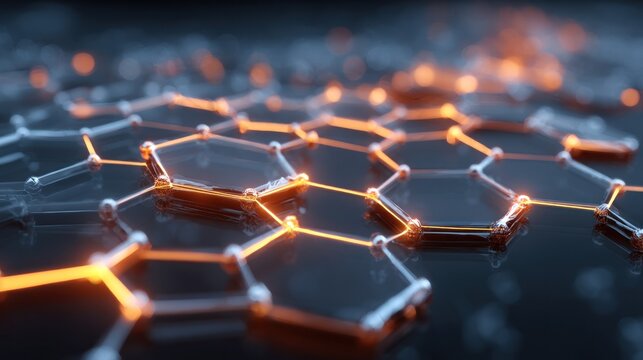 Abstract hexagonal molecular structure with glowing connections - Powered by Adobe