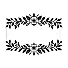 Elegant Floral Frame with Blank Space, Black and White Vector Design