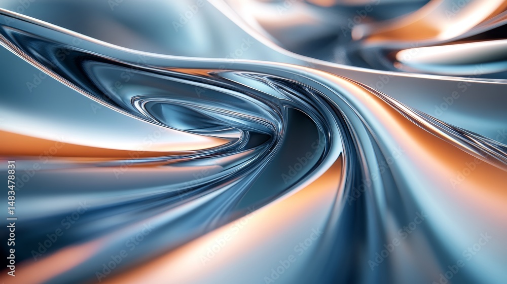 Poster abstract design of flowing metallic forms.
