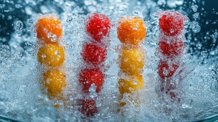 Colorful berries submerged in water