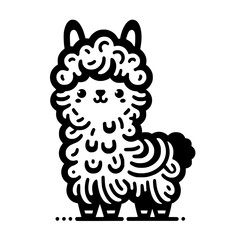 Cute Cartoon Llama Illustration - Black and White Minimalist Design