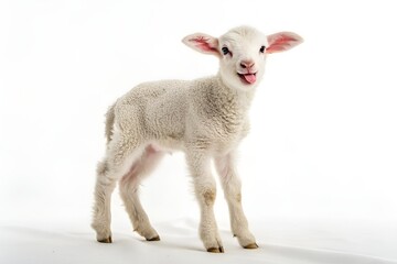Obraz premium Realistic Stuffed Toy Lamb with Playful Expression on White Background