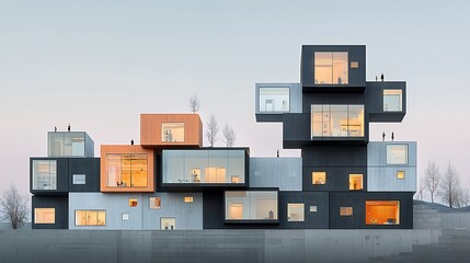 Modern modular housing complex with varied facades