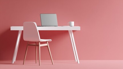 Minimalist workspace with laptop and chair