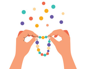 Hands Making Colorful Bead Bracelet with Creativity and Imagination in the Air