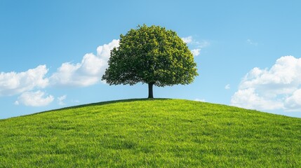 Solitary tree atop verdant hill