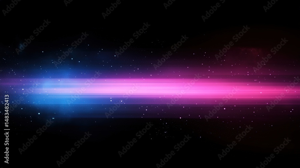 Poster abstract horizontal light streaks with sparkles on a dark background.
