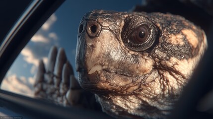 Turtles head through car window