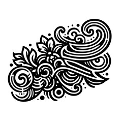 Black & White Ornamental Floral Design, Vector Art, Elegant & Decorative
