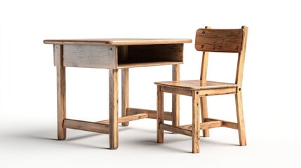 Simple wooden student desk and chair set