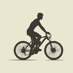Fototapeta premium Silhouette of a cyclist riding a mountain bike on a cream colored background