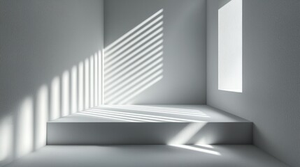 Fototapeta premium Minimalist, bright room with sunlit shadows