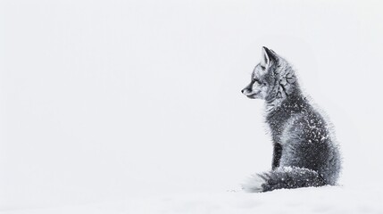 Obraz premium A small fox sits in the snow