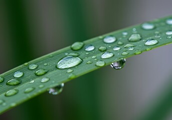 Close-up of Leaf with Water Droplets - Nature, Rain, Macro Photography, Green Background
