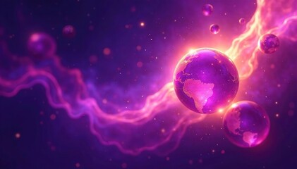 Fototapeta premium Glowing magical orbs float amidst swirling purple and gold energy, creating a mystical scene , digital art, magical scene