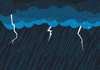 Animated Storm Illustration Rain, Lightning, Dark Clouds, Weather Graphic, Tempest, Thunderstorm Clip Art.