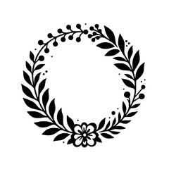 Elegant Black & White Floral Wreath Illustration, Minimalist Design