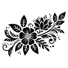 Black Floral Ornament on White, Vector Illustration