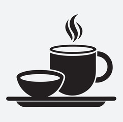 coffee cup with plate icon silhouette vector art illustration, coffee cup icon
