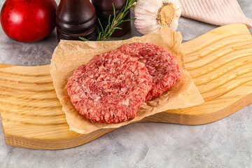 Raw round beef cutlet minced meat
