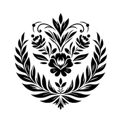 Elegant Black and White Floral Design Element, Damask Style