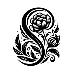 Floral Elegance: Black & White Vector Illustration