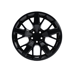 Fototapeta premium Custom wheel rim cover with sleek metallic finish and geometric cutouts, designed for electric vehicles, on transparent background