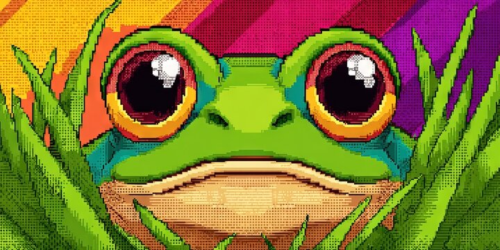 16-bit pixel art playful frog 