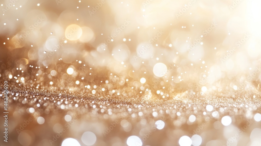 Poster golden glitter background with soft bokeh effects.