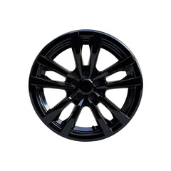 Obraz premium Custom wheel rim cover with sleek metallic finish and geometric cutouts, designed for electric vehicles, on transparent background