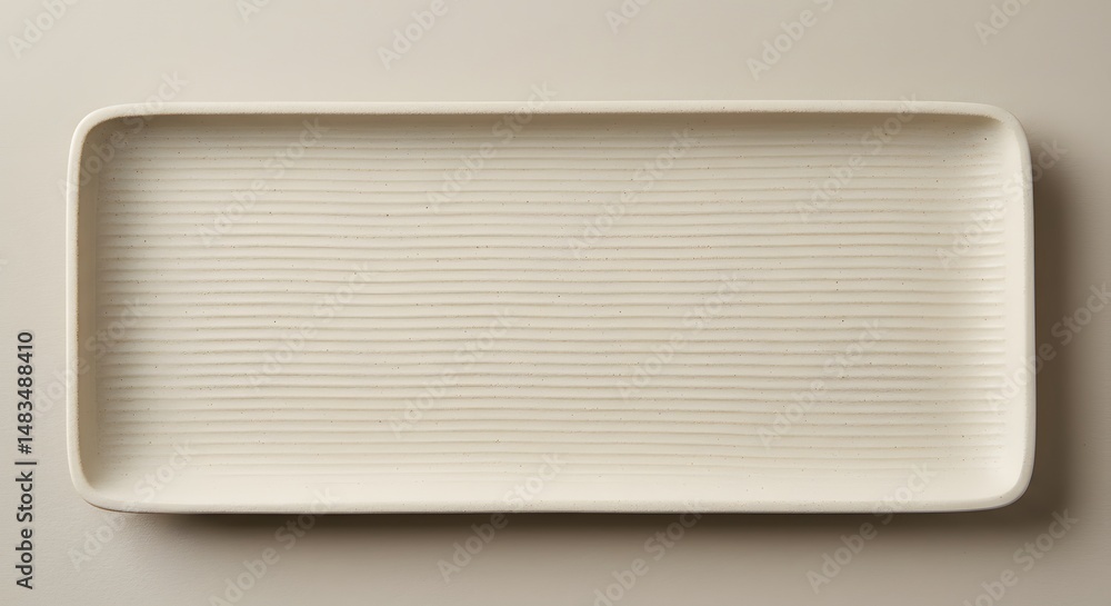 Poster a rectangular serving tray with ribbed texture in a neutral color from above view