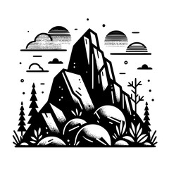 Mountain Landscape Illustration: Minimalist Black and White Design