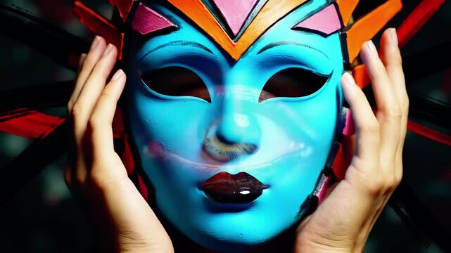 Vjing performance featuring vibrant masks and immersive visuals in an urban setting