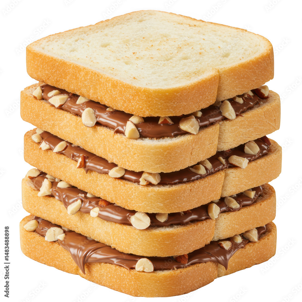 Poster stack of chocolate hazelnut spread toast isolated on transparent background