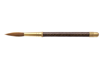 PNG Elegant fine-tip calligraphy brush with textured handle and gold accents