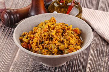 Vegan garnish - lentil with vegetables