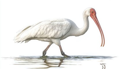 Obraz premium White Ibis Wading in Shallow Water
