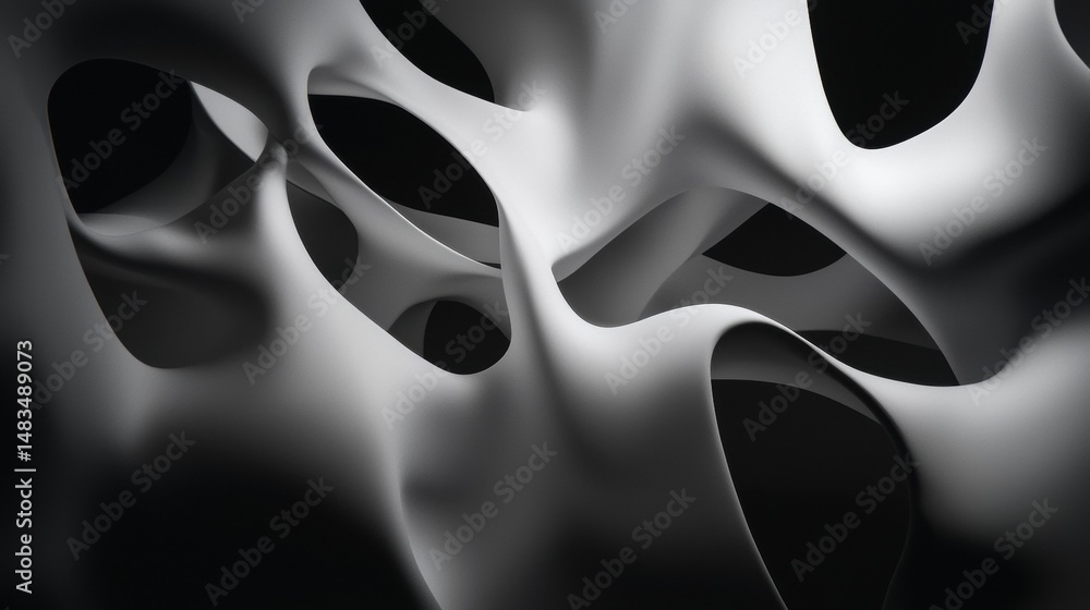 Fototapete abstract artwork: a 3d rendering of a complex, organic structure in shades of gray and black.