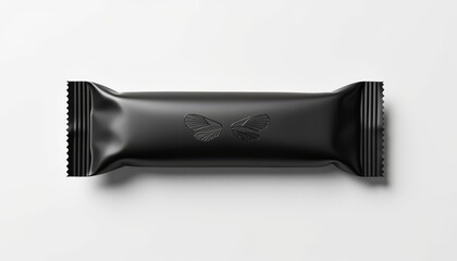 Black chocolate bar in minimalist packaging on light background  