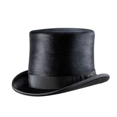 A black top hat is isolated on a white background