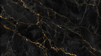 Elegant black marble texture featuring intricate golden veins presents a luxurious and sophisticated aesthetic