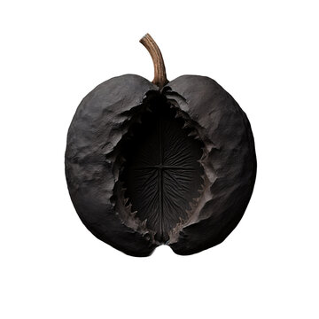 A black pumpkin with a hole in it
