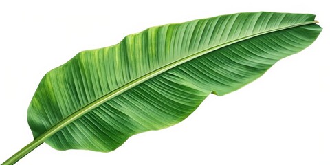 Fototapeta premium Single Banana Leaf Lush Green, Isolated, Tropical Foliage, Nature Photography, Botanical Illustration Keywords Banana Leaf, Tropical Plant