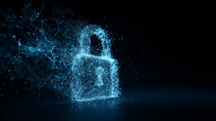Digital padlock symbol with connected lines and dots, cybersecurity concept