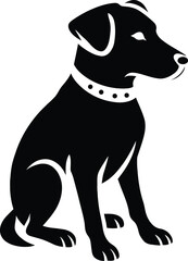 Sitting Dog with Collar Silhouette, Black and White Pet Vector Design